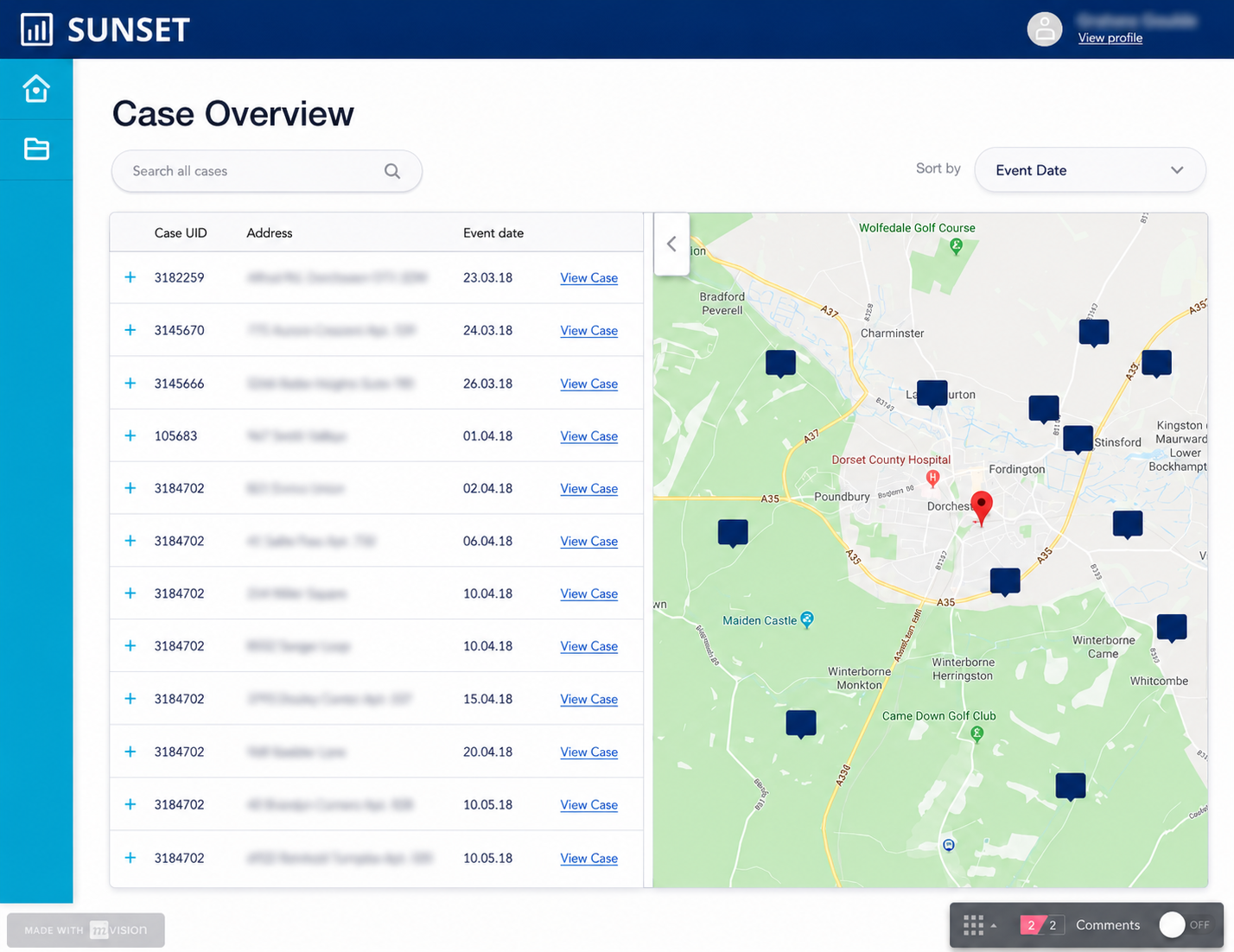 Case overview prototype, first view.